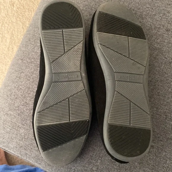 Black suede Minnetonka shoes . - Picture 2 of 3